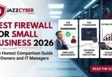 Best Firewall for Small Business 2026: Top 7 Picks to Stop Ransomware Best firewall for small business 2026 comparison showing Fortinet FortiGate, SonicWall TZ, WatchGuard Firebox, and Cisco Meraki devices