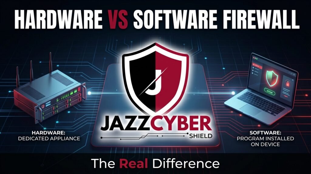 Small business firewall comparison — hardware firewall vs software firewall for network security 2026