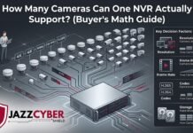 How Many Cameras Can One NVR Actually Support? (Buyer’s Math Guide) How many cameras an NVR can support shown with bandwidth and storage chart overlay