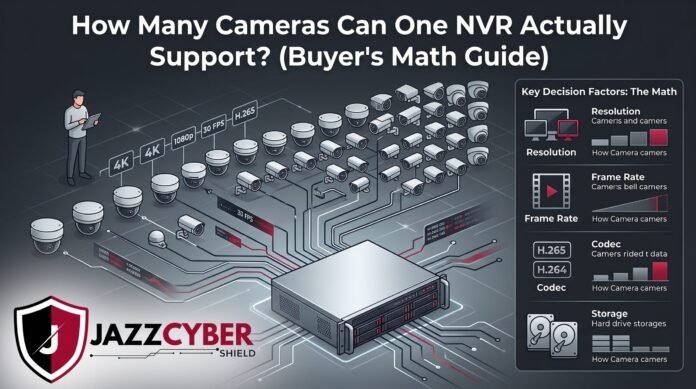 How many cameras an NVR can support shown with bandwidth and storage chart overlay