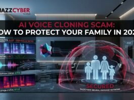 AI voice cloning scam warning shown on a smartphone call screen