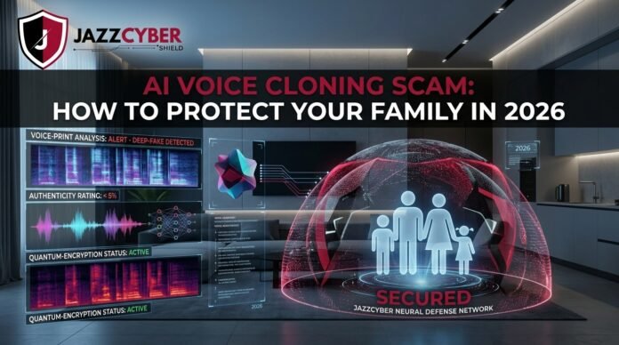 AI voice cloning scam warning shown on a smartphone call screen