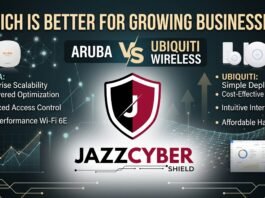 Aruba vs Ubiquiti: Which Wireless System Wins for Growing Businesses? Aruba vs Ubiquiti wireless system comparison 2026 — HPE Aruba and Ubiquiti UniFi access points side by side for growing business buyers, Jazz Cyber Shield guide