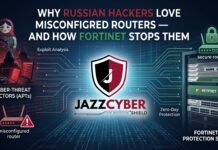 Why Russian Hackers Love Misconfigured Routers — And How Fortinet Stops Them Misconfigured routers targeted by Russian hackers — exposed router with default credentials being accessed by remote attacker, Fortinet protection guide by Jazz Cyber Shield