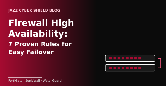 Firewall high availability diagram showing two firewalls linked by a heartbeat cable for failover