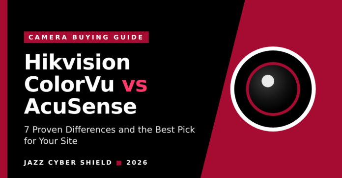 Hikvision ColorVu vs AcuSense comparison graphic showing 7 proven differences